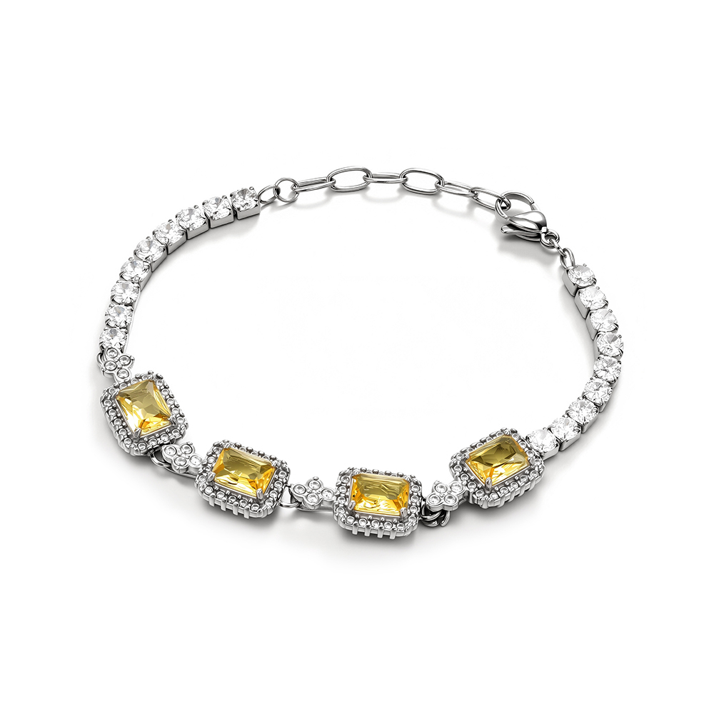 Exquisite bracelet with titanium steel square shape, yellow natural crystal inlay 