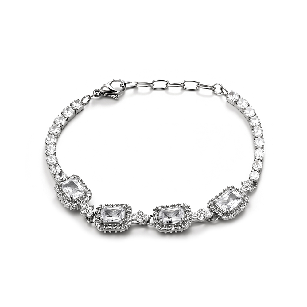 Exquisite bracelet inlaid with natural crystal stones, made of titanium steel and square shape 