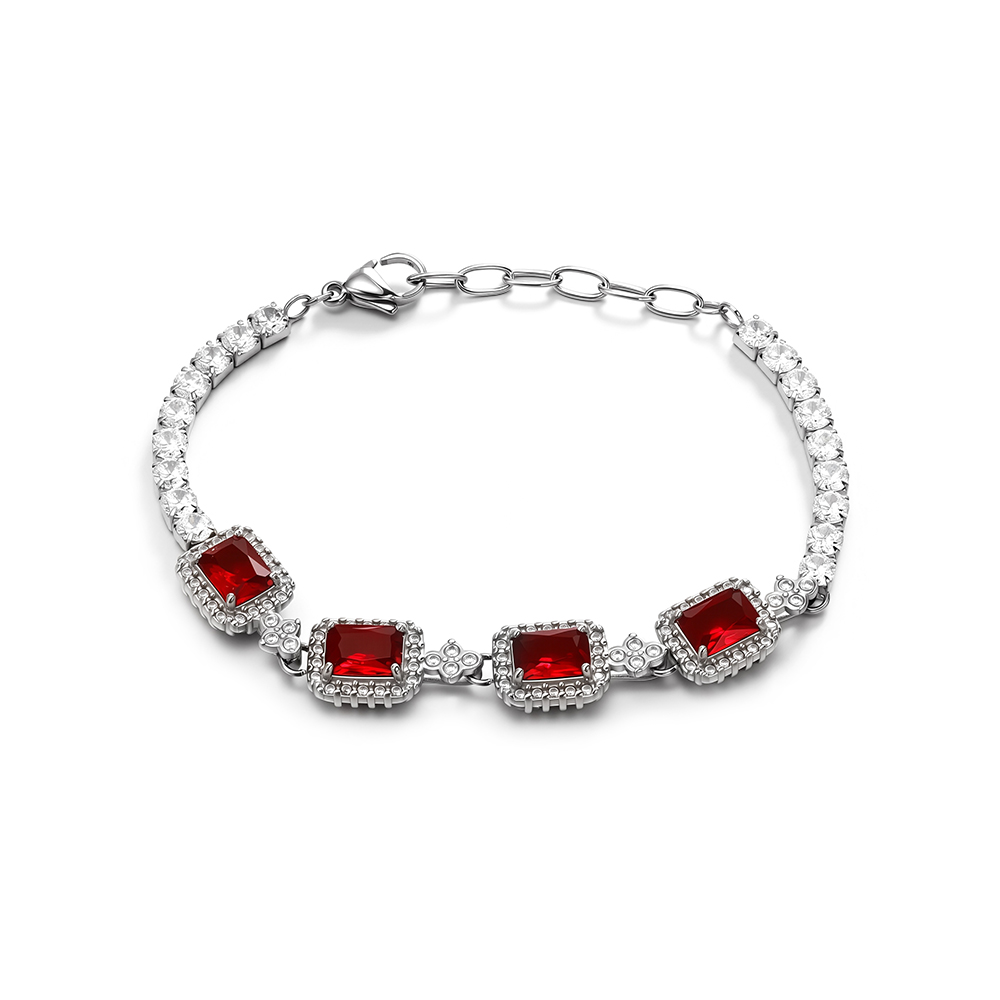 Exquisite bracelet inlaid with red natural crystal stones, made of titanium steel and square shape 