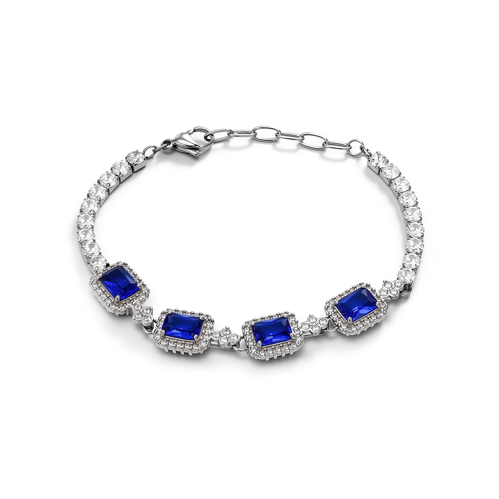 Exquisite bracelet made of titanium steel, featuring square-shaped blue natural crystal inlay 