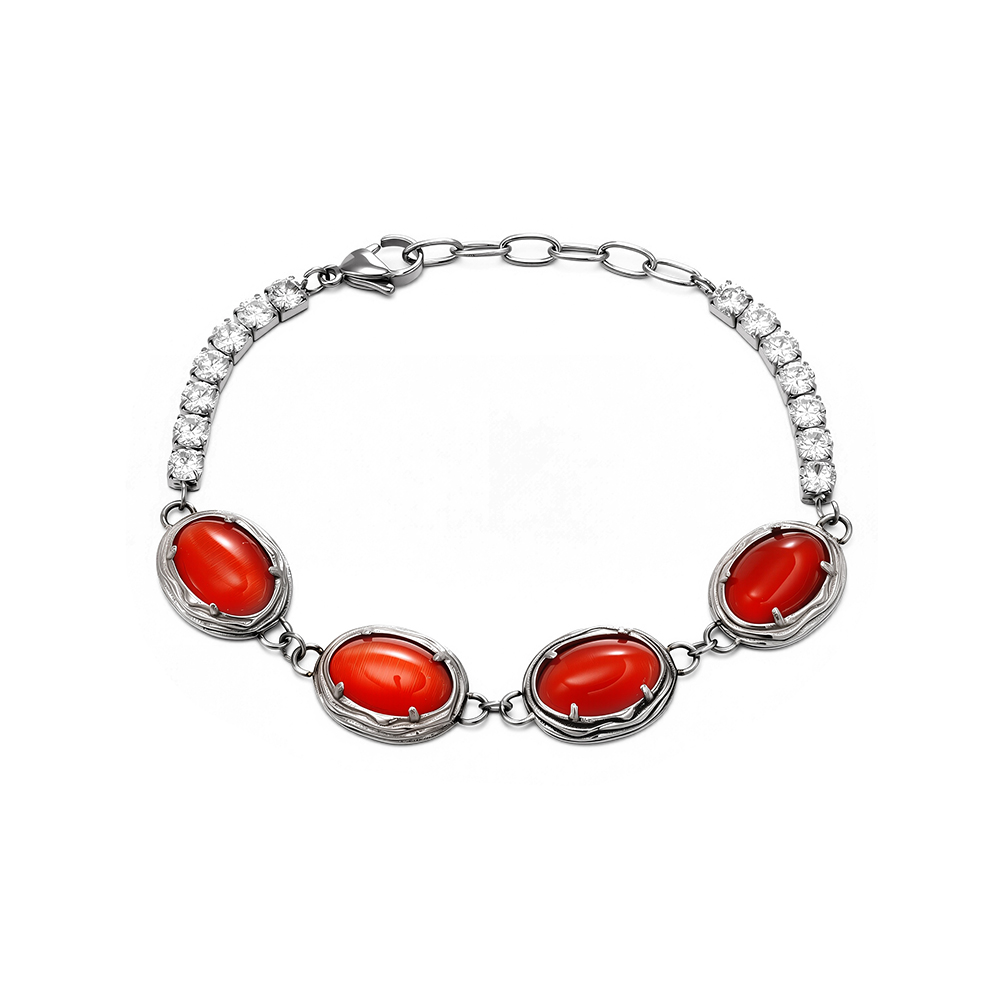 Exquisite bracelet inlaid with titanium steel and red natural crystal 