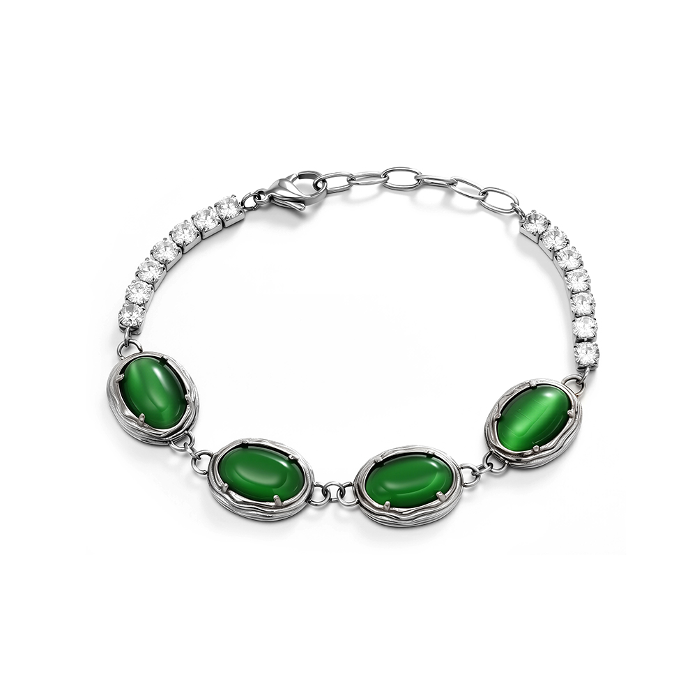 Exquisite bracelet inlaid with green natural spar and titanium steel 