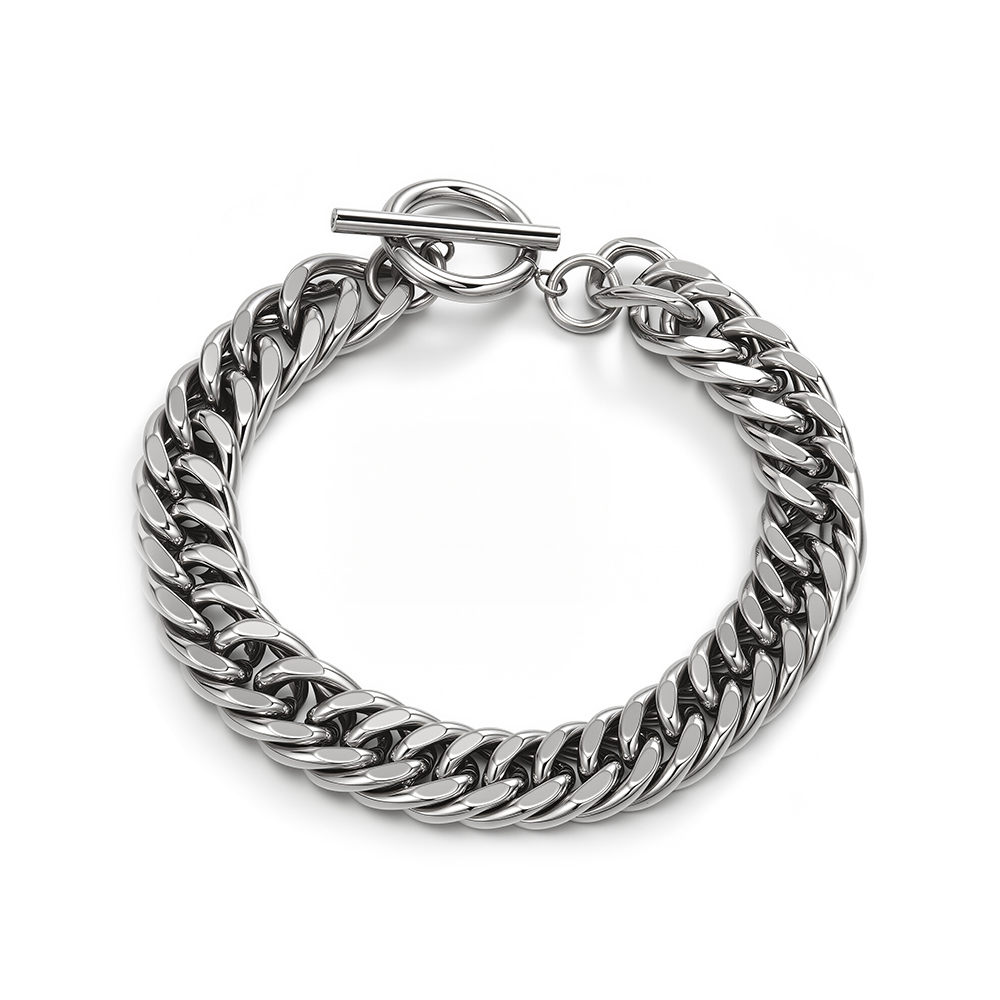 Titanium steel Cuban chain, four-sided polished, double clasp jewelry, OT thick chain 