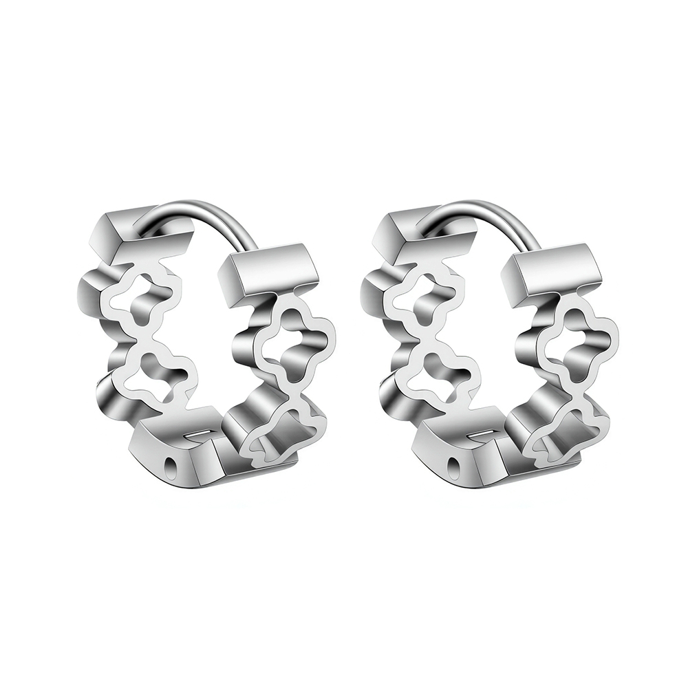 316L stainless steel hollow-out four-leaf clover design earrings 