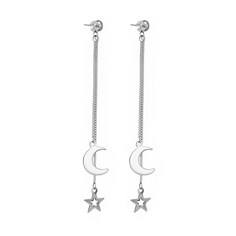 316L stainless steel star and moon element chain tassel earrings 