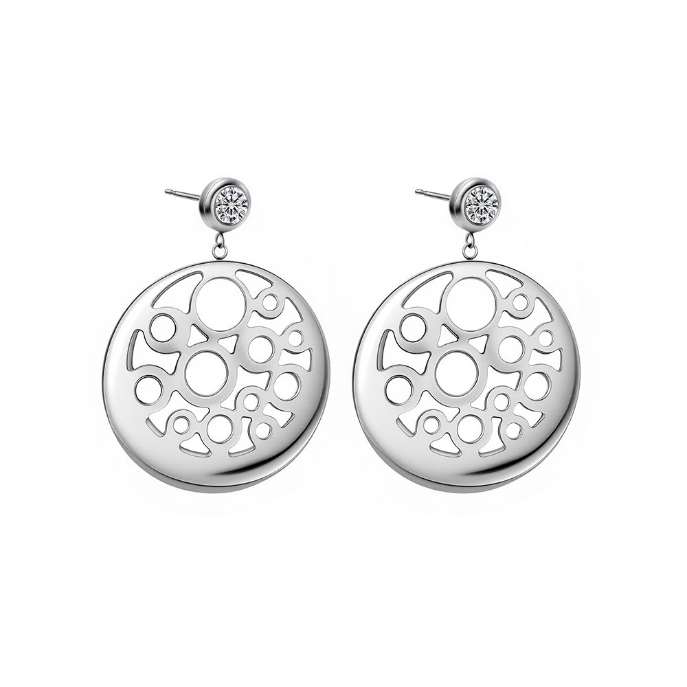 Titanium steel round hollow-out diamond-encrusted niche earrings