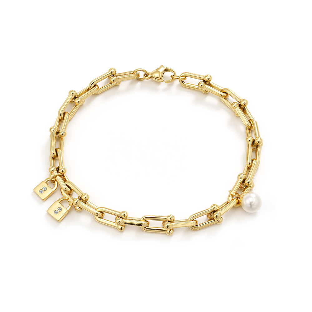 Titanium steel plated with 18k gold, smooth surface, U-shaped chain, interlocking links, jewelry 