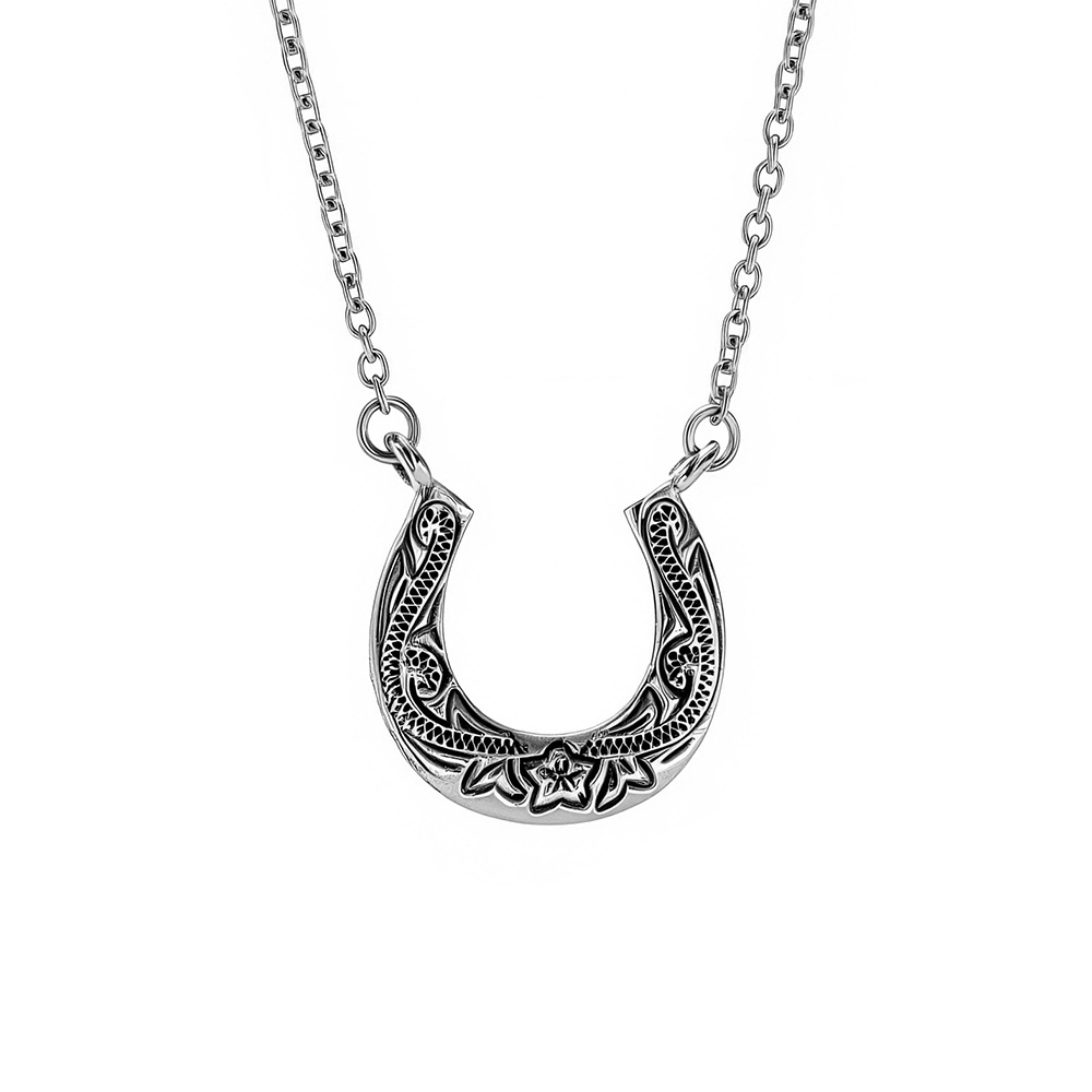 316L stainless steel U-shaped horseshoe carved necklace 