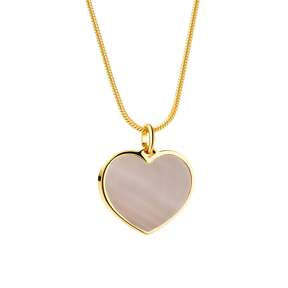 Titanium steel mother-of-pearl heart necklace for women, gold-plated design, clavicle chain, non-fading 