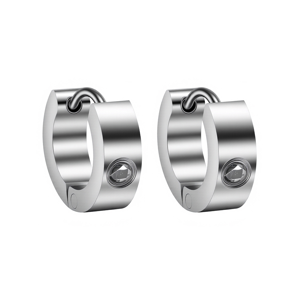 Titanium steel round diamond-encrusted earrings 