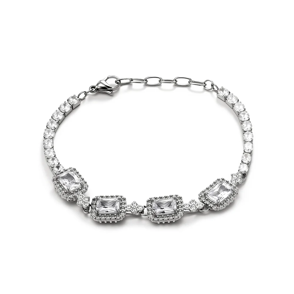 Exquisite bracelet inlaid with natural crystal stones, made of titanium steel and square shape 