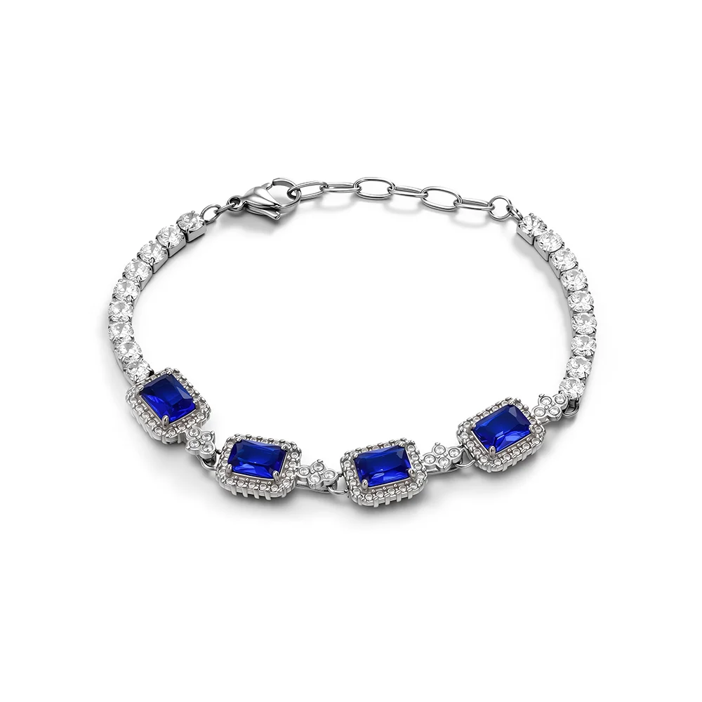 Exquisite bracelet made of titanium steel, featuring square-shaped blue natural crystal inlay 