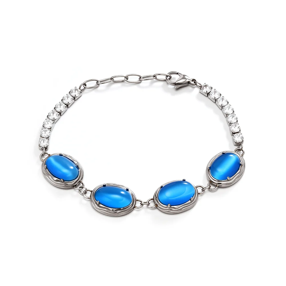 Exquisite bracelet inlaid with titanium steel and blue natural crystal 