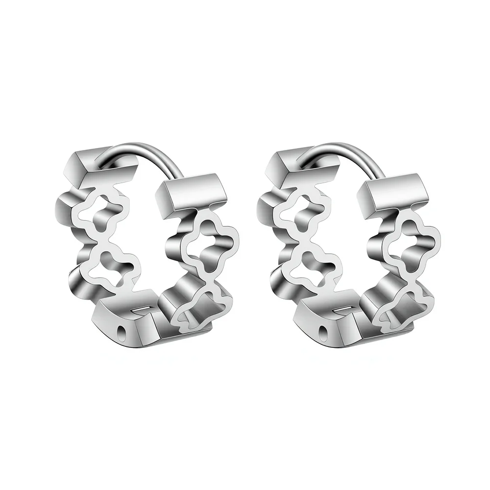 316L stainless steel hollow-out four-leaf clover design earrings 