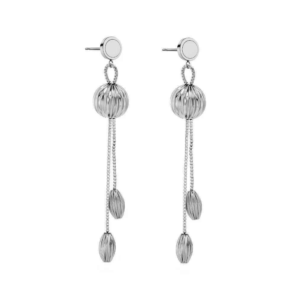 316L stainless steel three-ball threaded bead chain earrings with bead 