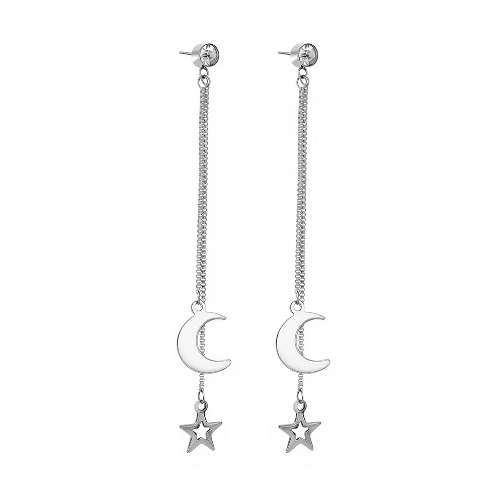 316L stainless steel star and moon element chain tassel earrings 