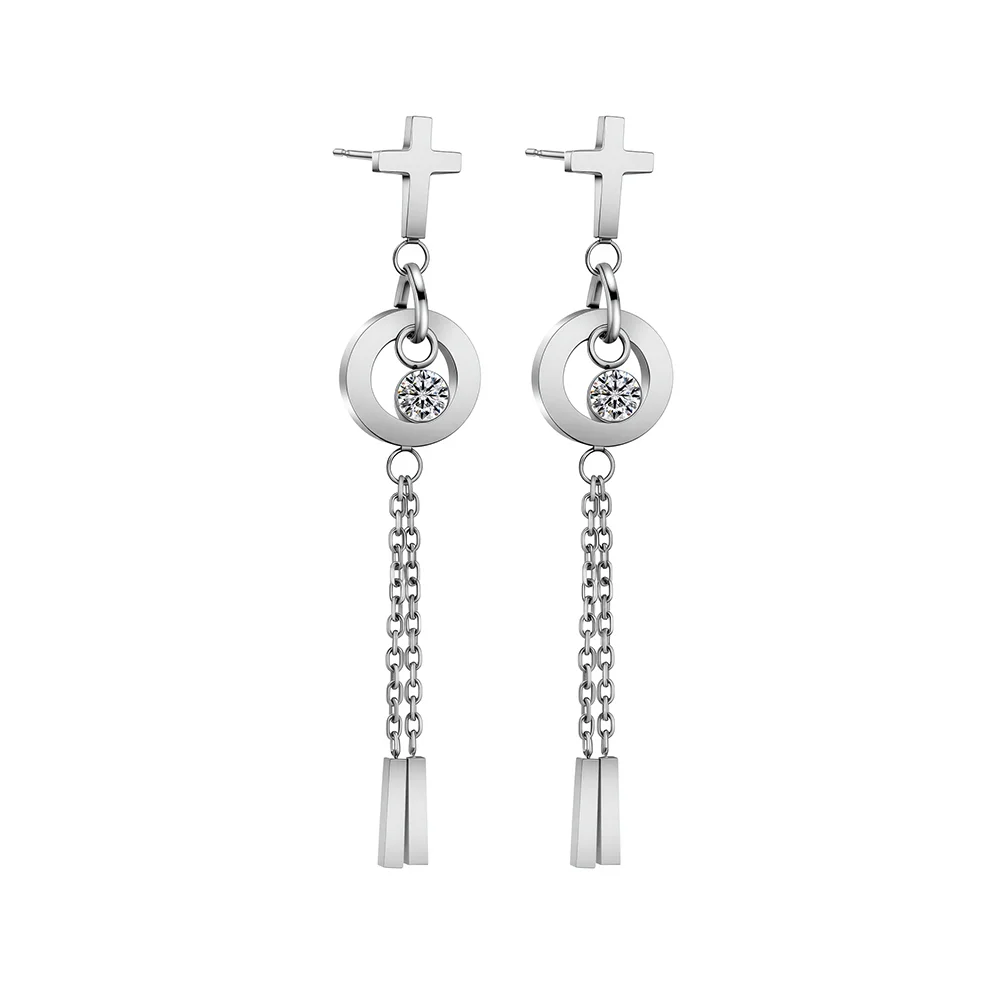 Titanium steel round fringed chain personalized long earrings that won't fade 