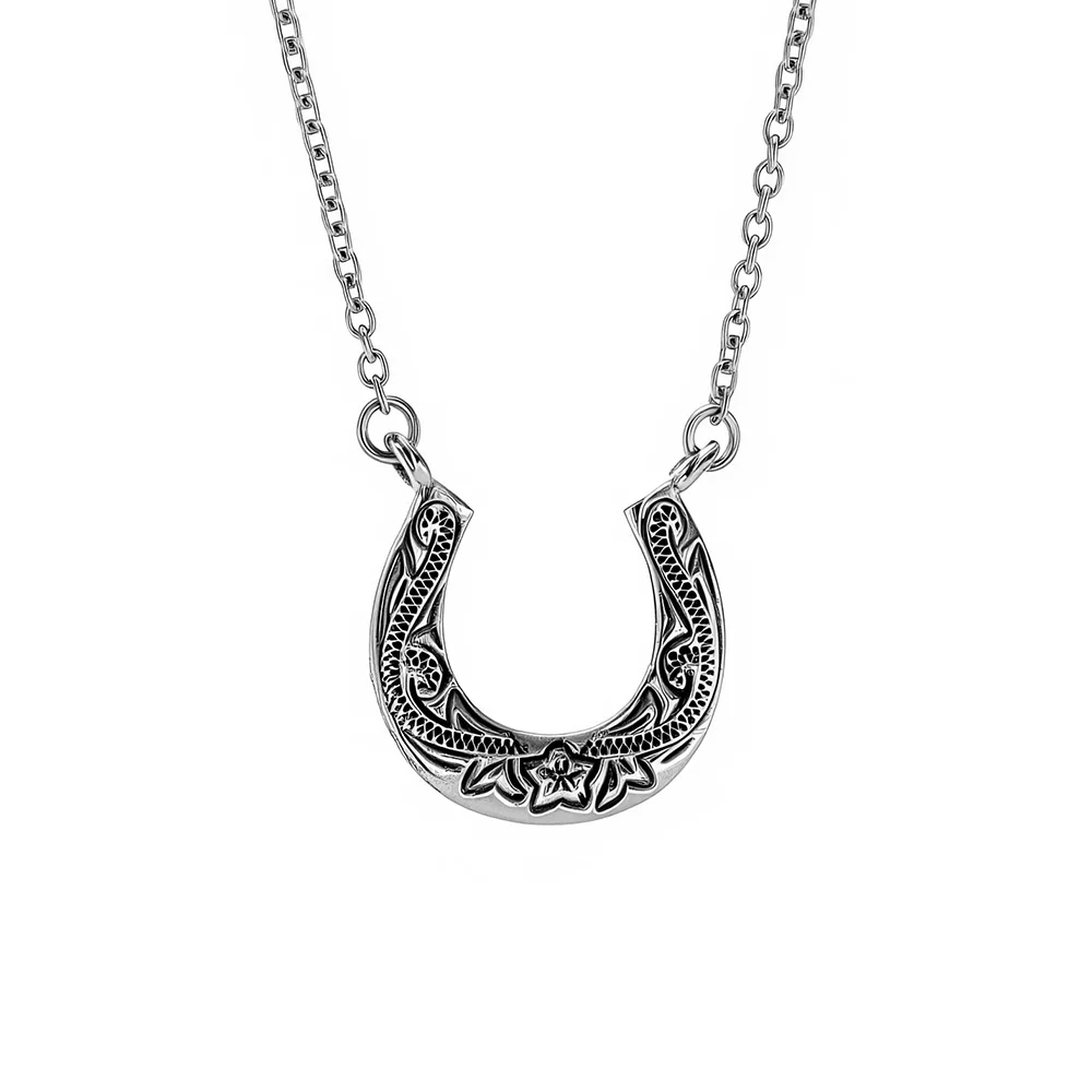 316L stainless steel U-shaped horseshoe carved necklace 