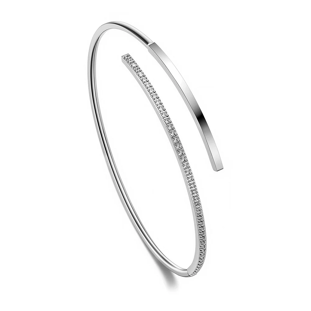 Titanium steel zircon plain bracelet, silver bracelet 