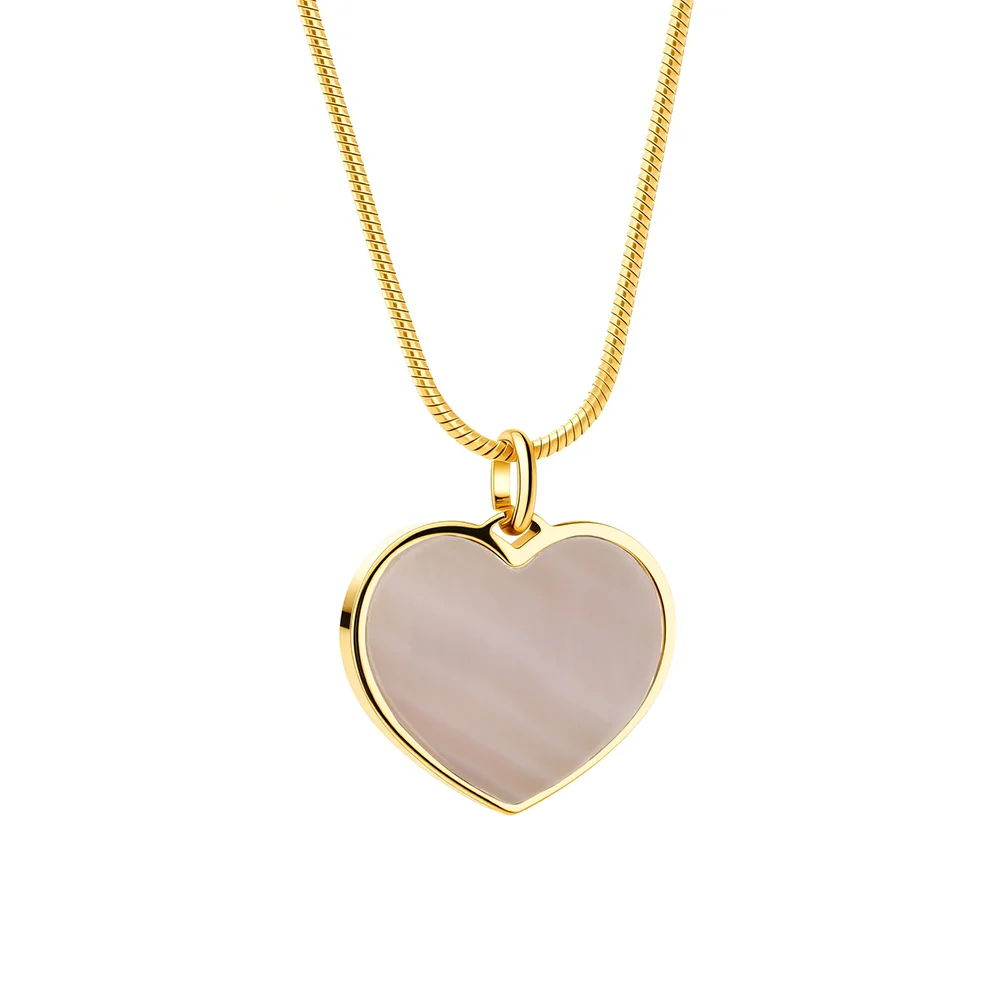 Titanium steel mother-of-pearl heart necklace for women, gold-plated design, clavicle chain, non-fading 