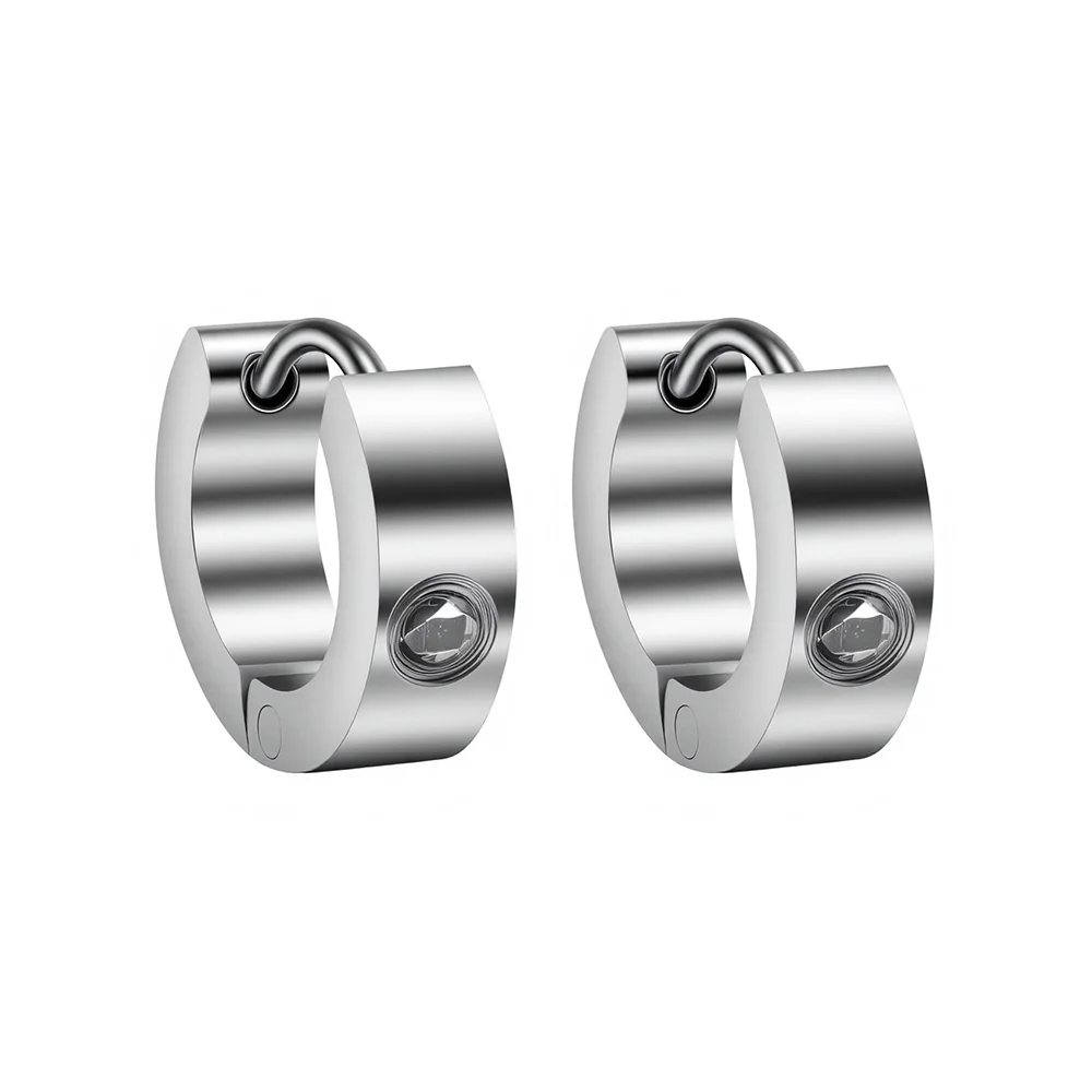 Titanium steel round diamond-encrusted earrings 